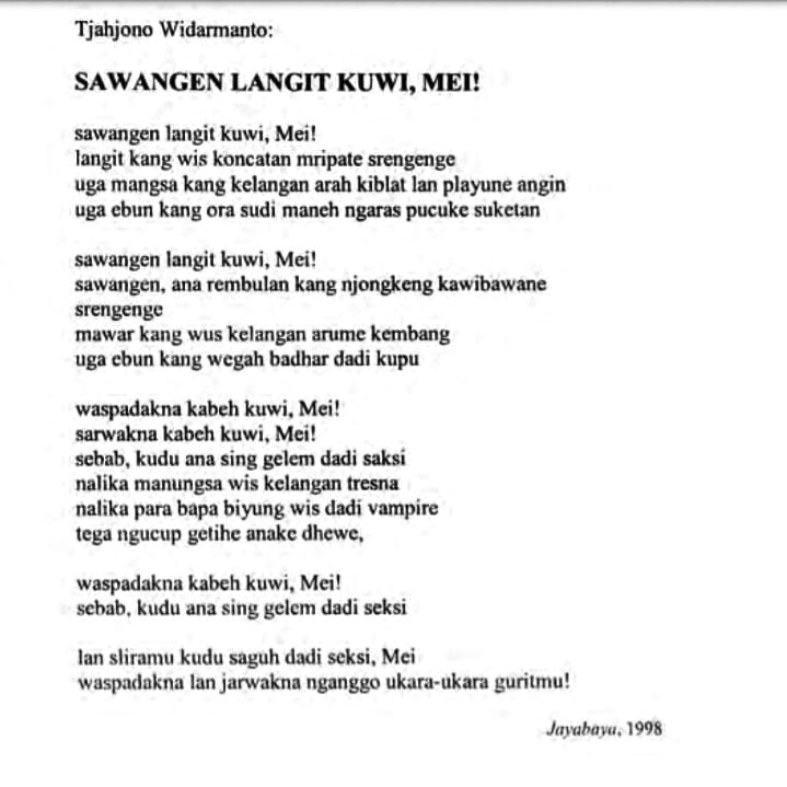 Sastra Jawa dan peristiwa Mei 1998