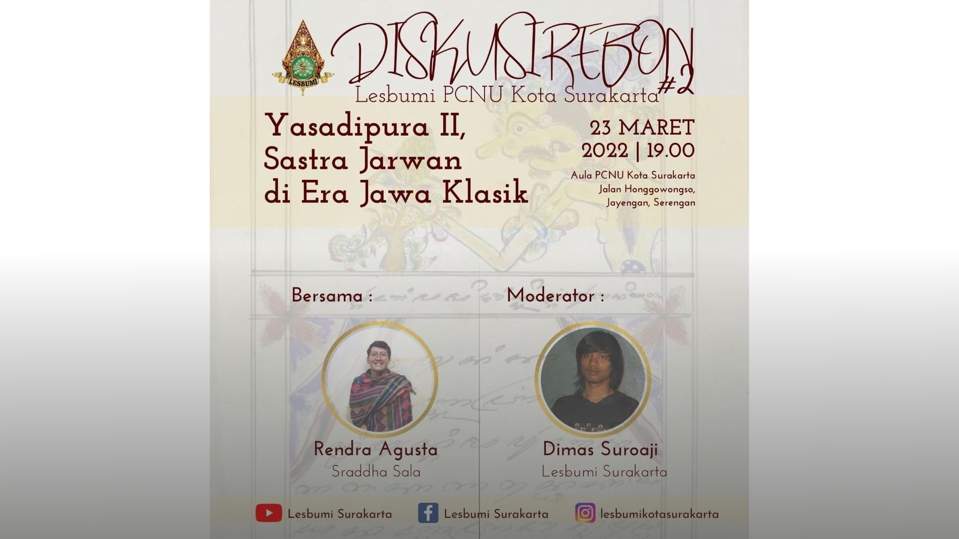Diskusi Rebon Lesbumi PCNU Kota Surakarta – Sastra Jarwan